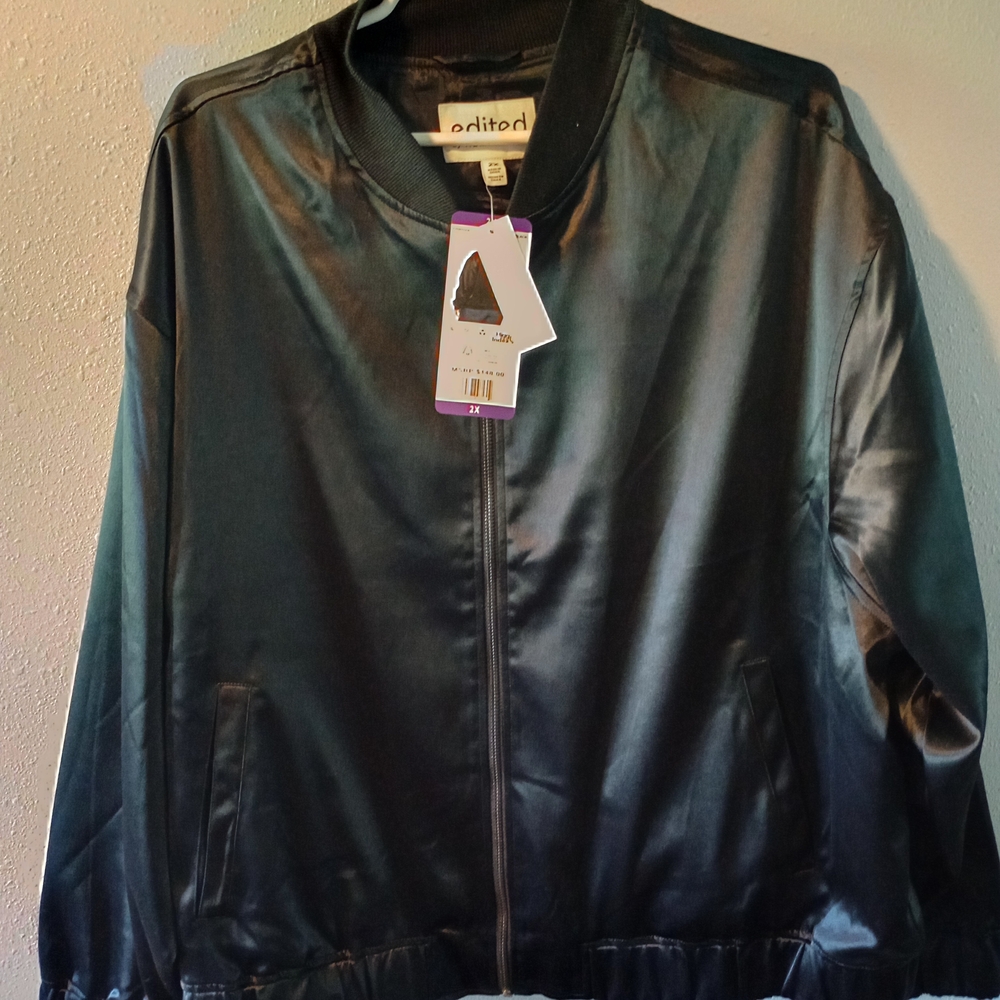 Edited by Remi Bader, Black Satin Bomber Jacket